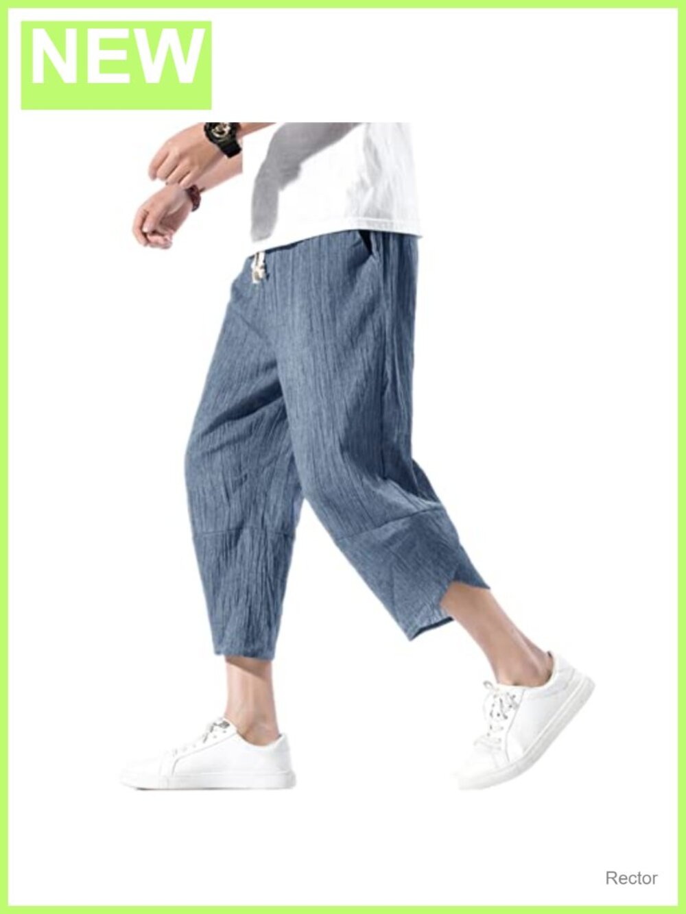 Men's Cotton Linen Capri Pants Casual Elastic Waist Wide Leg Harem Yoga Trousers